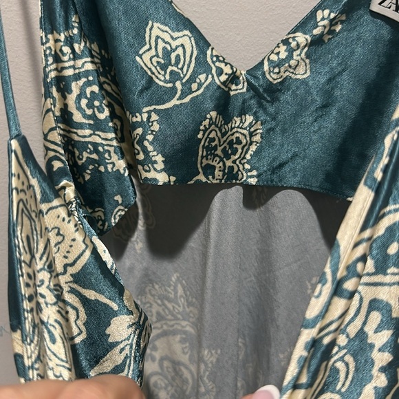 ZARA Turquoise Paisley Ruched Camisole Slip Dress‎ Mini - Picture 9 of 10